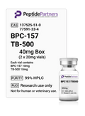Vial and packaging of BPC-157 TB-500 with Peptide Partners branding on a white background