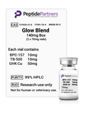 Peptide Partners Glow Blend packaging with vial and label details on a white background