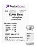 Peptide Partners KLOW Blend packaging with vial and label details.