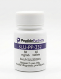 Bottle of Peptide Partners SLU-PP-332 tablets on a white background