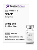 Peptide Partners SS-31 packaging with a vial and label on a white background