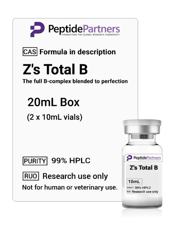 Peptide Partners Z's Total B vial and packaging on a white background